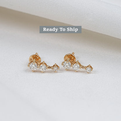 Three Stone Round Cut Lab Diamond Drop Earrings