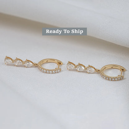 Round Cut And Pear Diamond Dangle Earrings