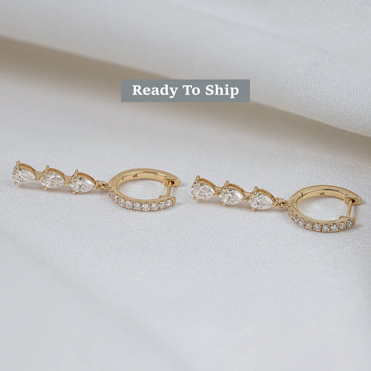 Round Cut And Pear Diamond Dangle Earrings