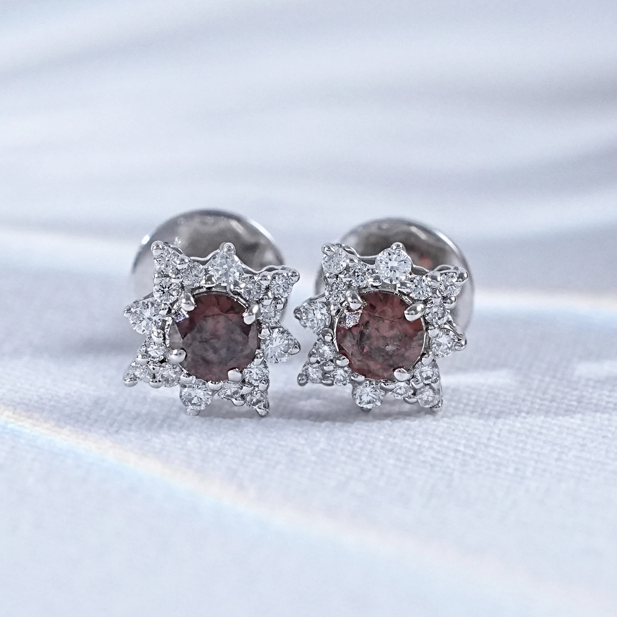 Round Red Garnet Lab Diamond Star Halo Stud Earrings – EARS DECOR