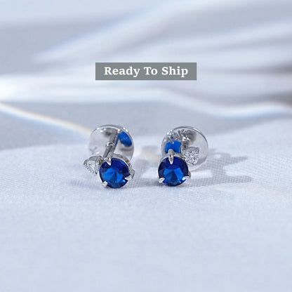 Round Cut Tanzanite And Diamond Two Stone Stud Earrings
