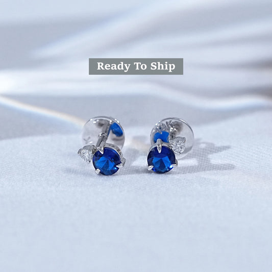 Round Cut Tanzanite And Diamond Two Stone Stud Earrings
