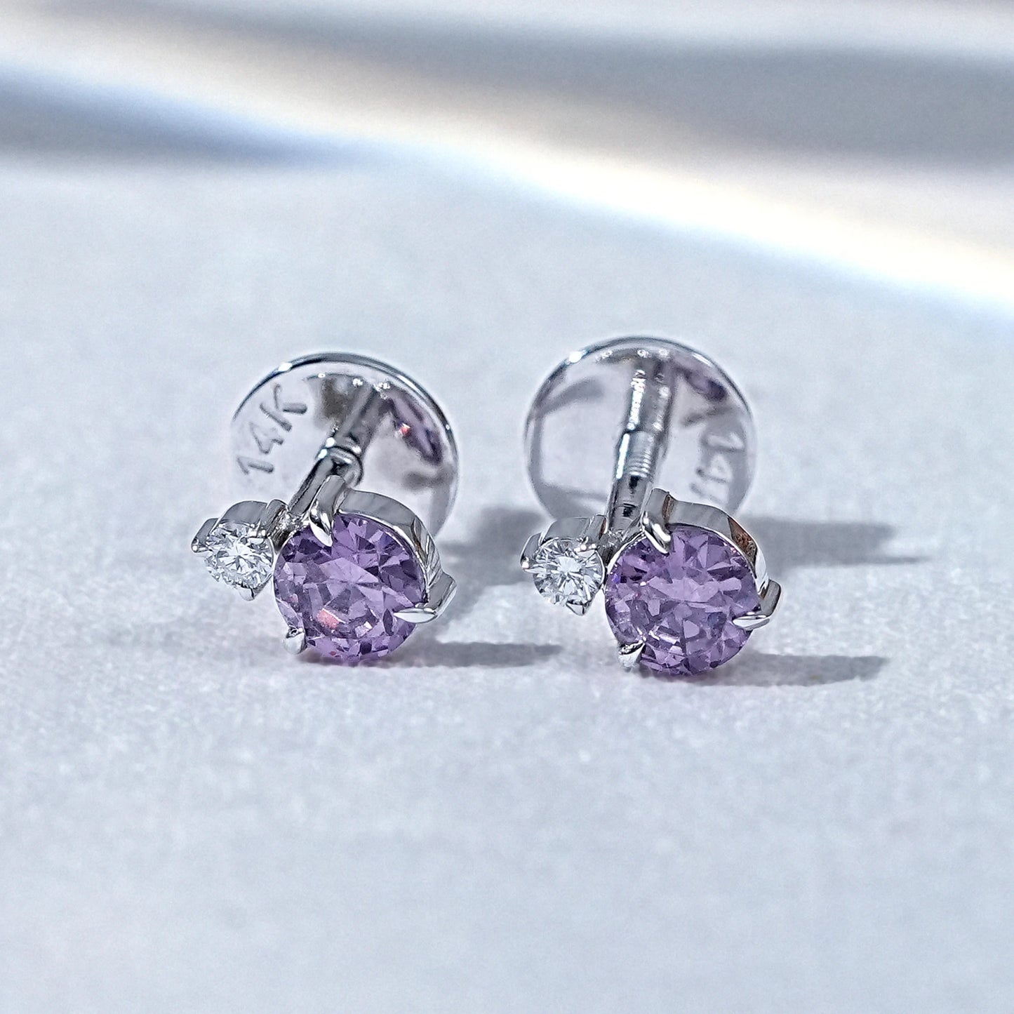 Amethyst And Natural Diamond Duo Stud Earrings