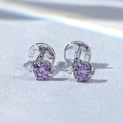 Amethyst And Natural Diamond Duo Stud Earrings
