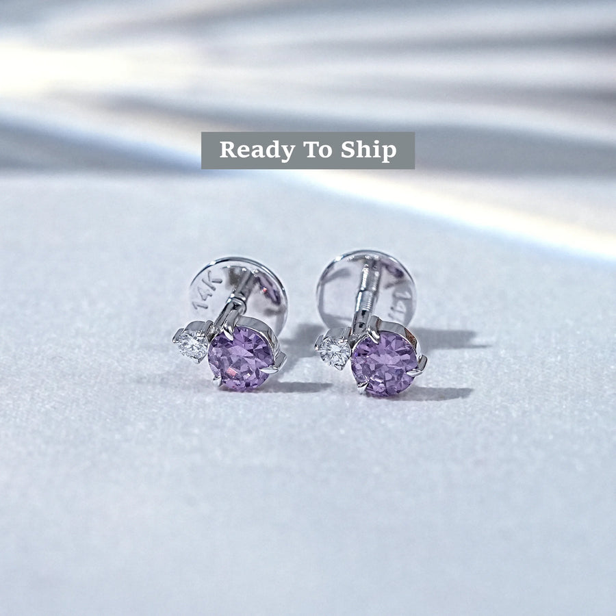 Amethyst Diamond Duo Stud Earrings