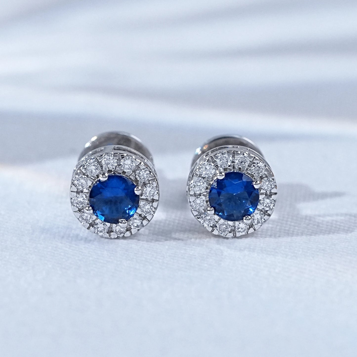Sapphire Round Lab Diamond Halo Stud Earrings