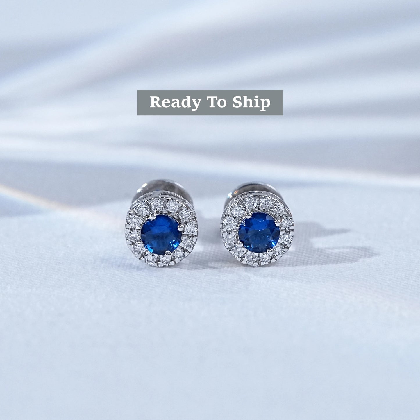 Sapphire Round Cut Lab Diamond Halo Stud Earrings