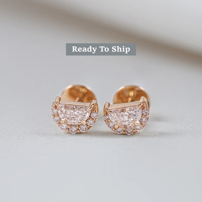 Half Moon Halo Diamond Stud