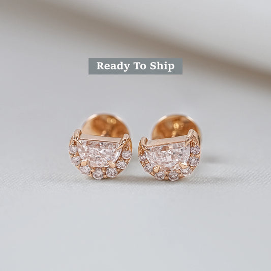 Half Moon Halo Diamond Stud