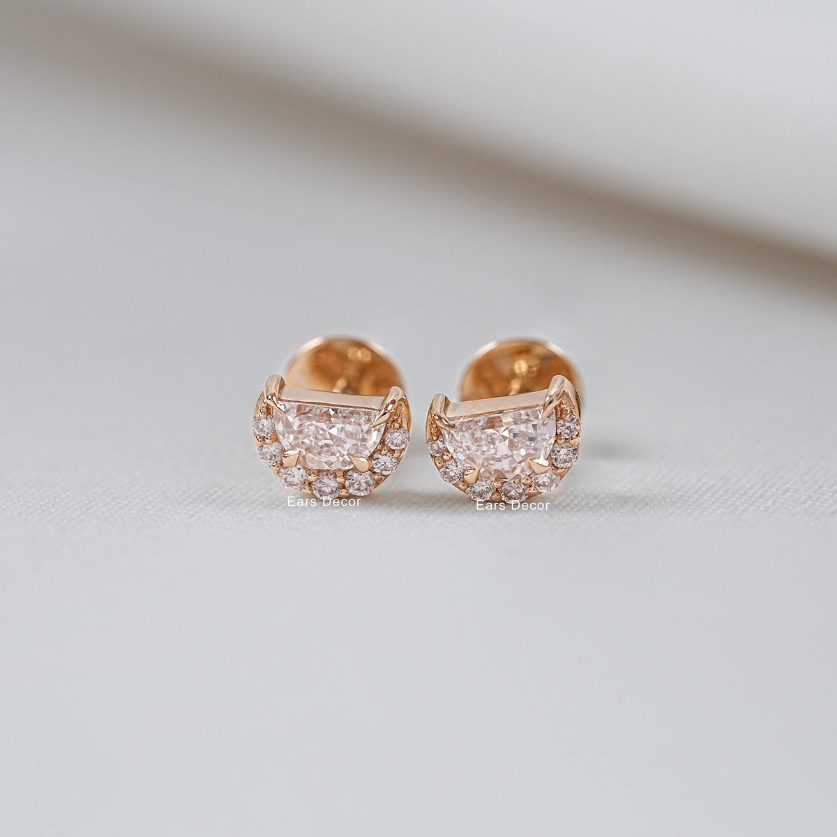 Half Moon Halo Diamond Stud