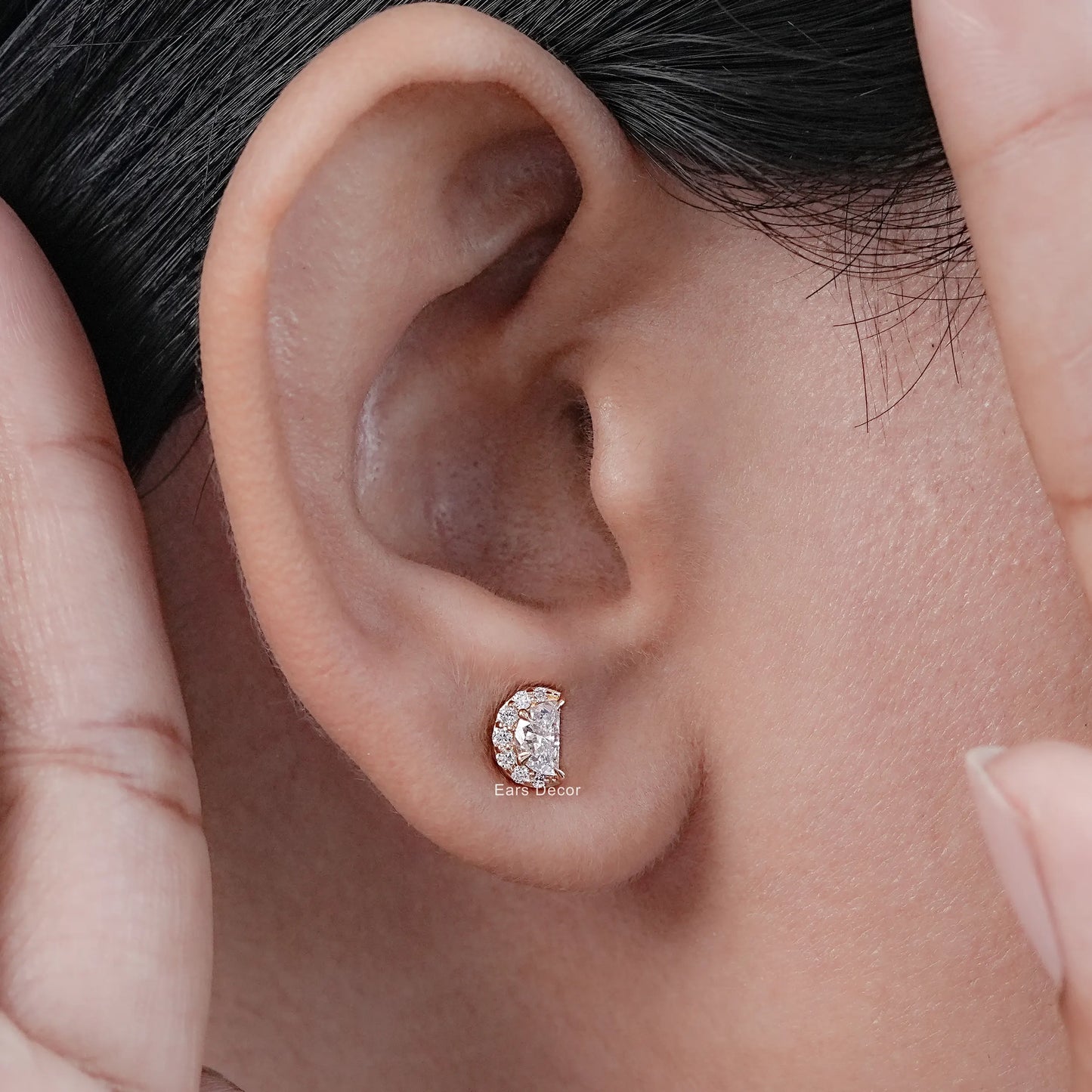 Half Moon Halo Diamond Stud