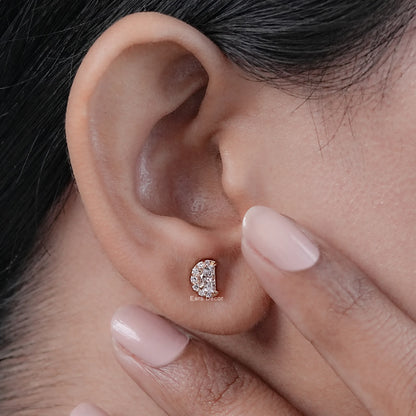 Half Moon Halo Diamond Stud
