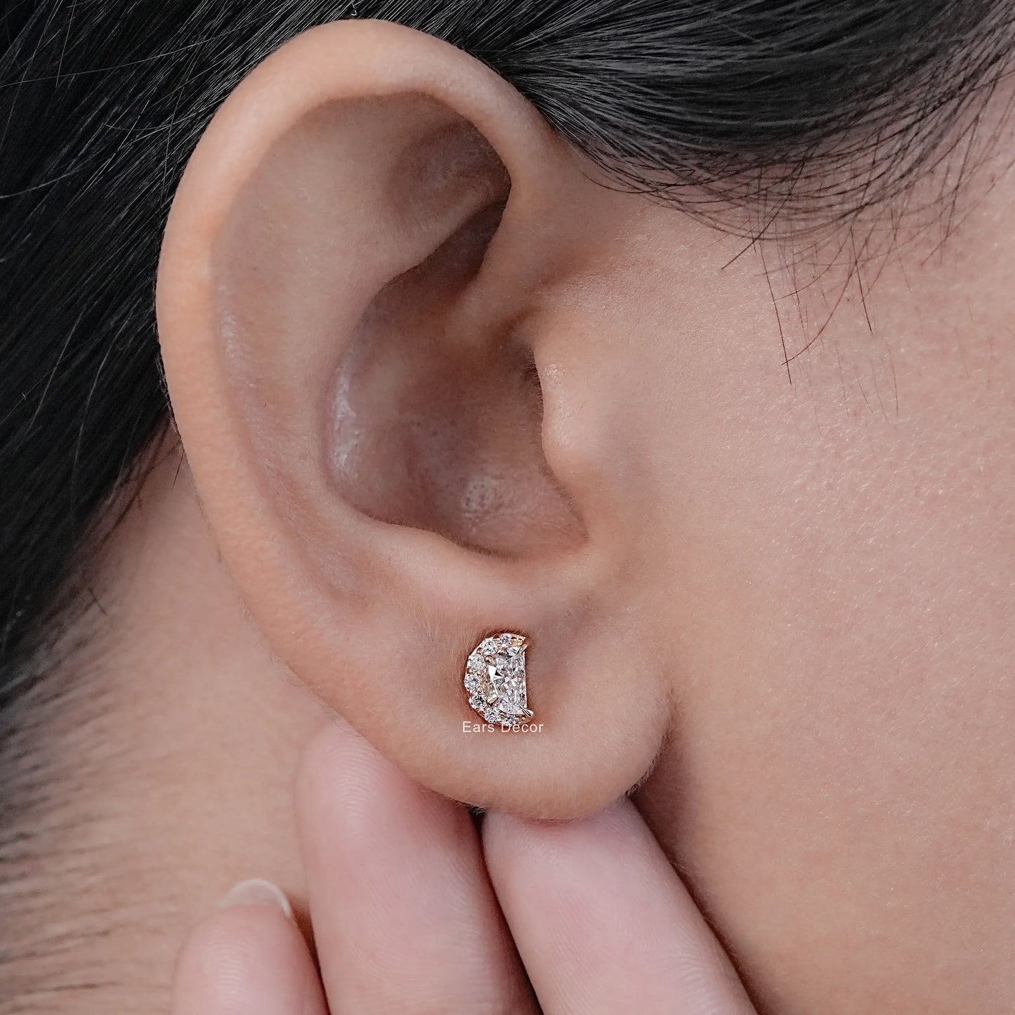 Half Moon Halo Diamond Stud