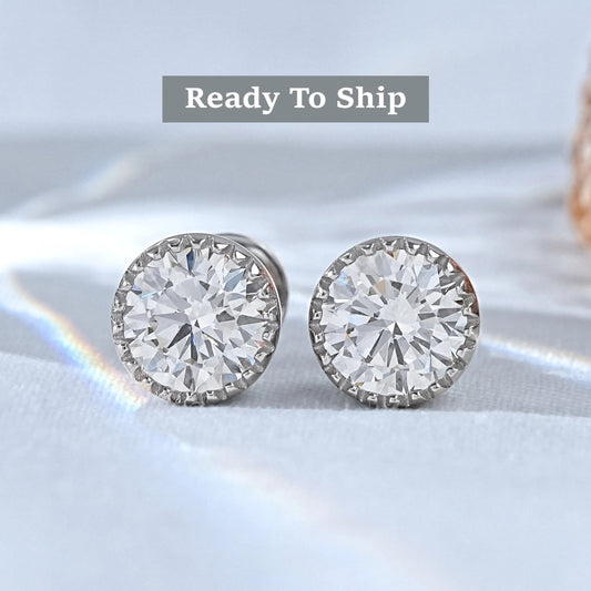 Round Milgrain Set Diamond stud