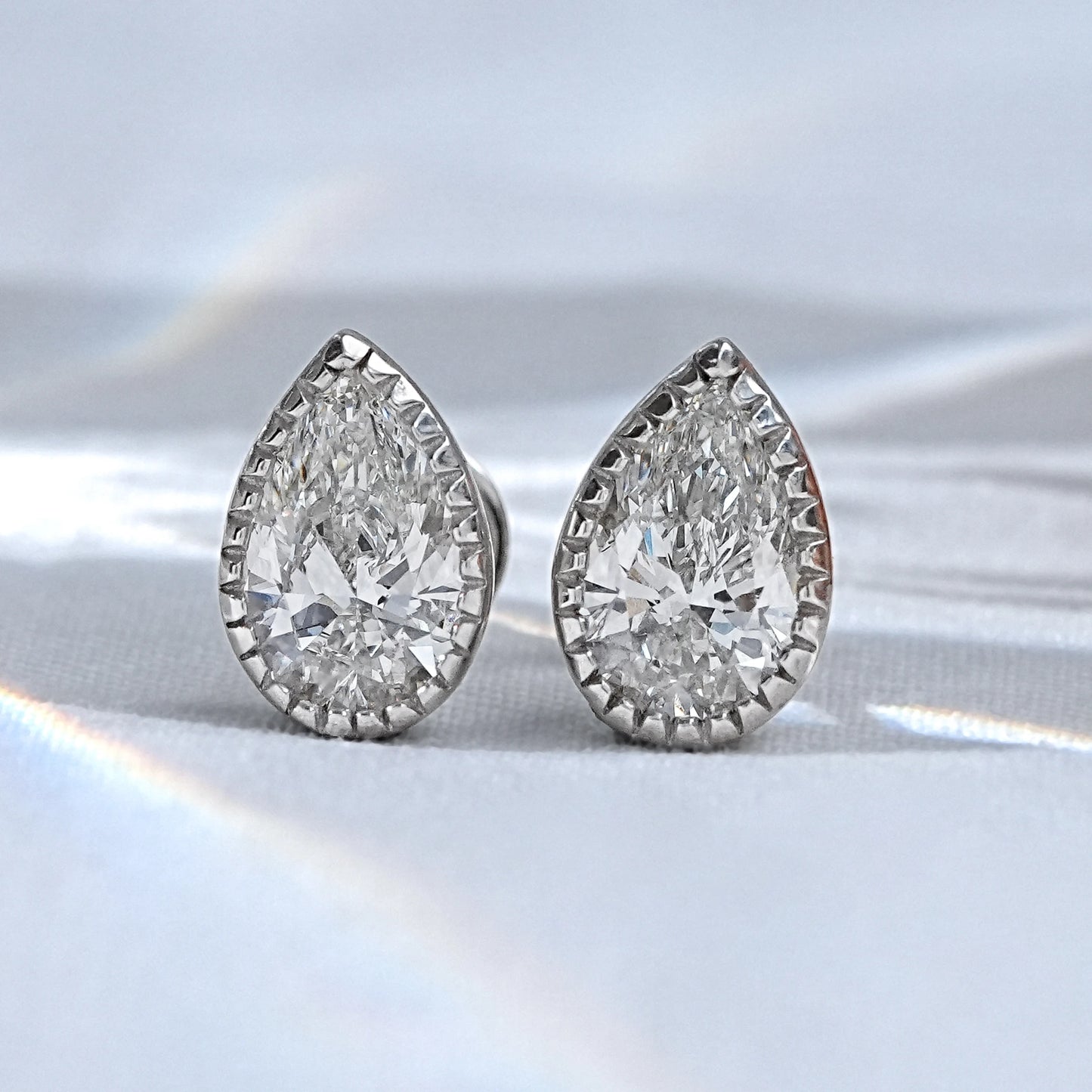 Moissanite Pear Cut Milgrain Set Stud Earrings