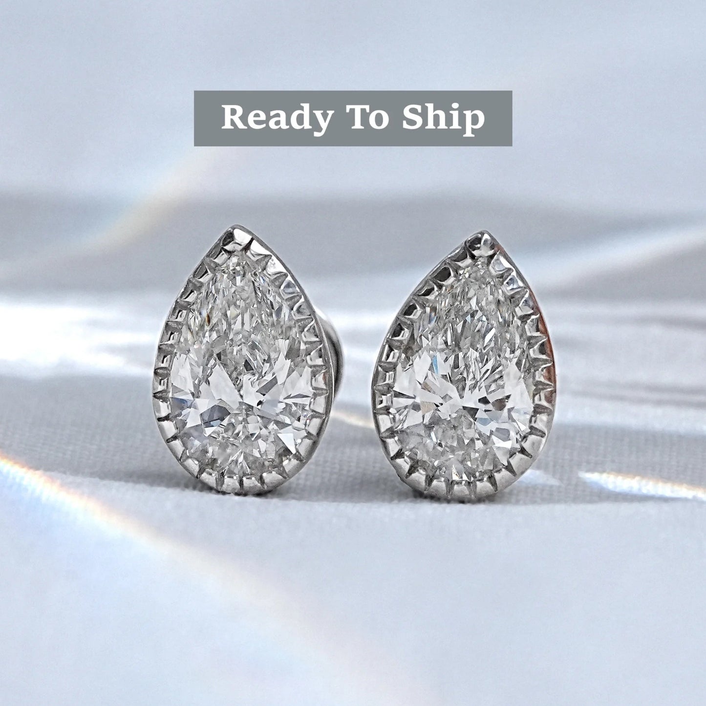 Pear Shape Milgrain Set Stud