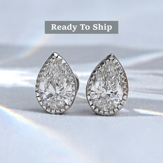 Pear Shape Milgrain Set Stud