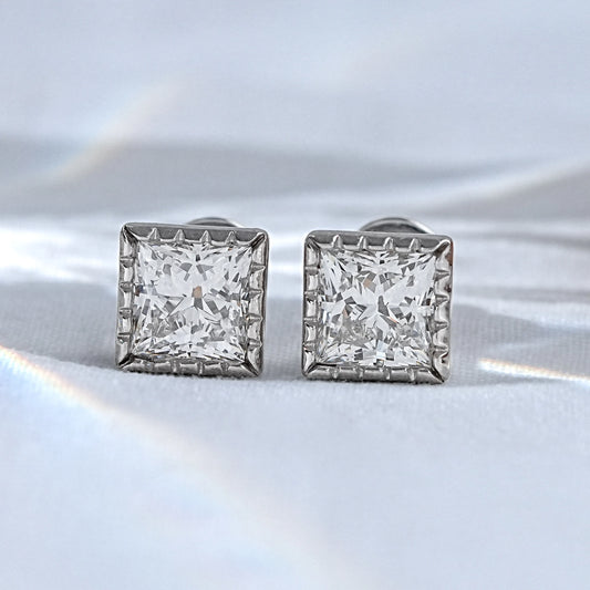 Princess Cut Moissanite Milgrain Set Stud Earrings