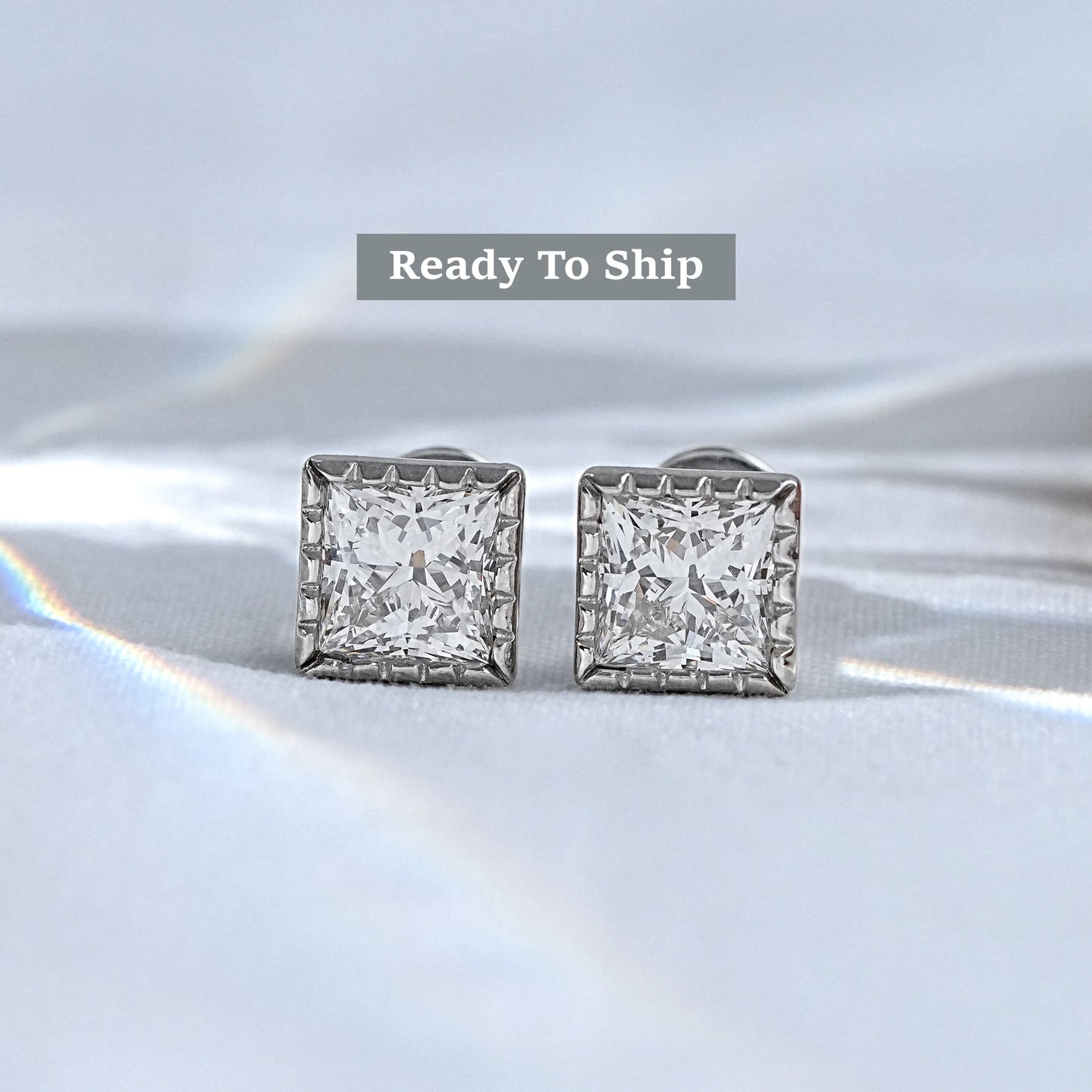 Princess Diamond Milgrain Stud