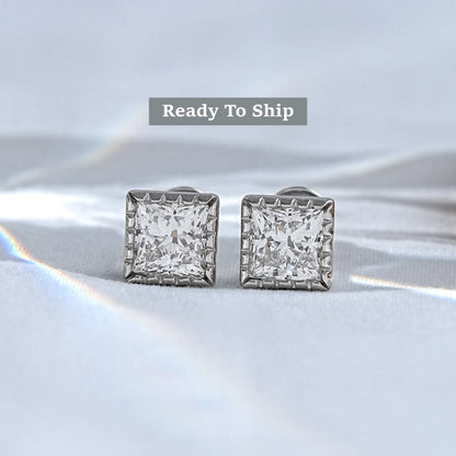 Princess Diamond Milgrain Stud