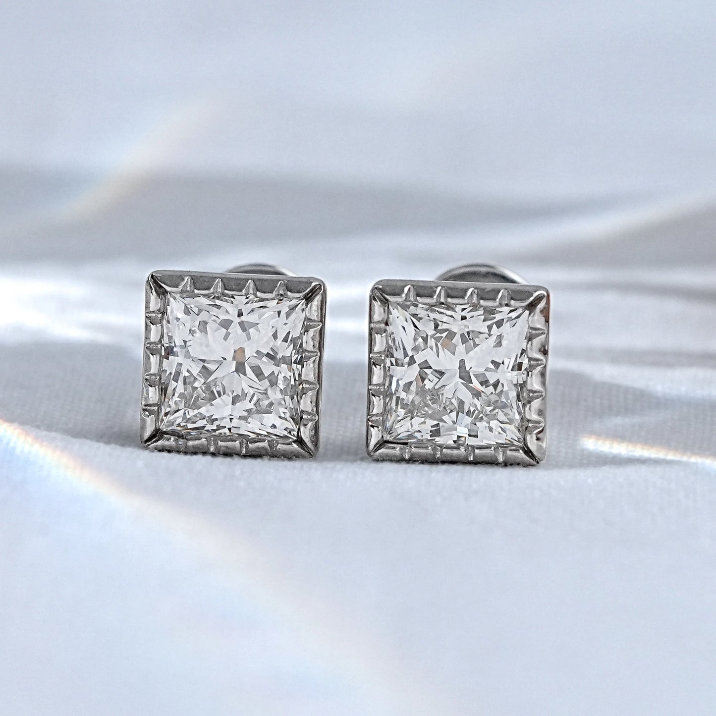 Princess Cut Lab Diamond Milgrain Stud Earrings