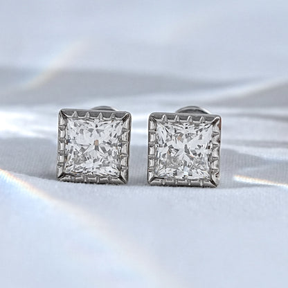 Princess Cut Lab Diamond Milgrain Stud Earrings
