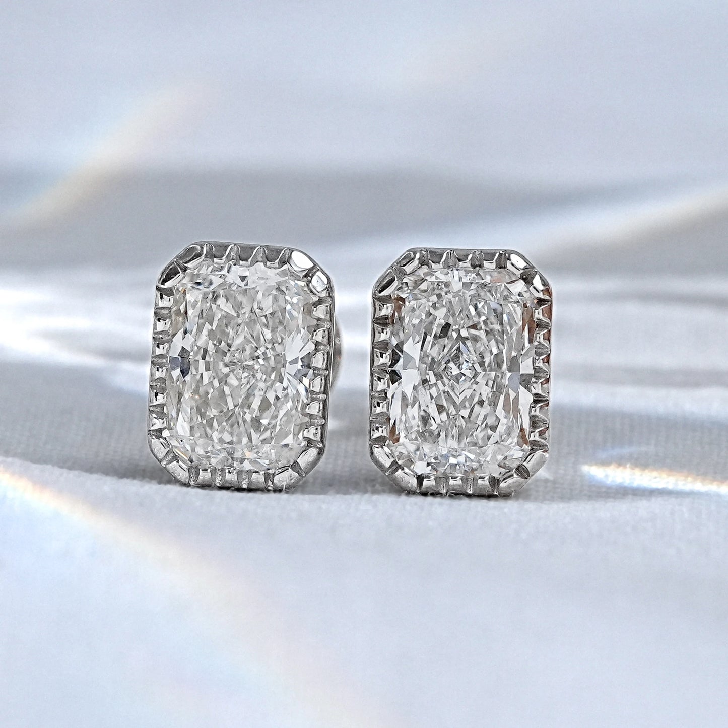 Milgrain Radiant Cut Moissanite Stud Earrings