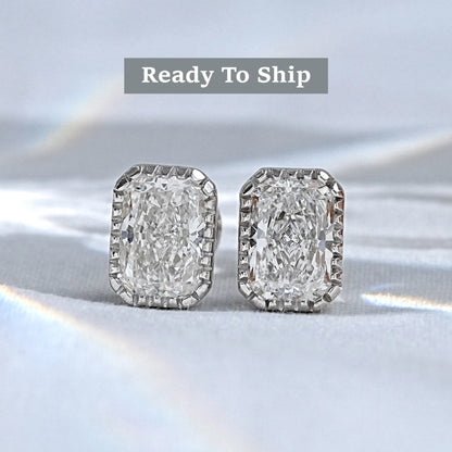 Milgrain Set Radiant Diamond Stud