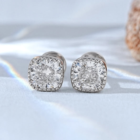 Cushion Cut Moissanite Diamond Stud Earrings