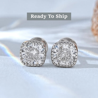 Cushion Diamond Milgrain Earrings Stud