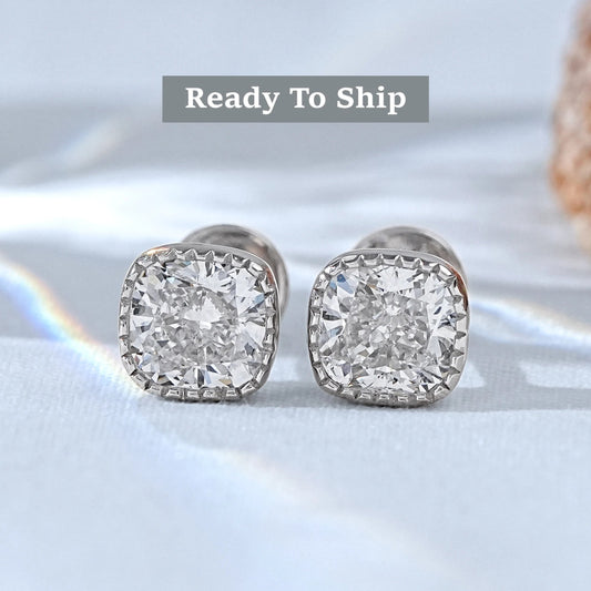 Cushion Diamond Milgrain Earrings Stud