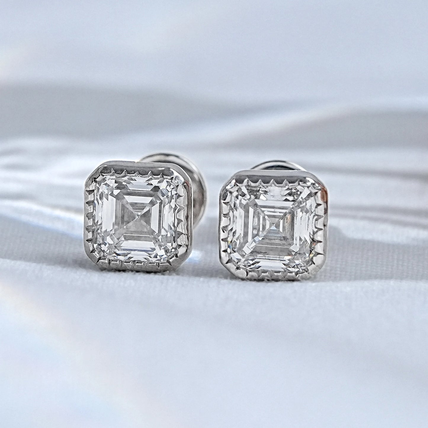 Milgrain Asscher Cut Moissanite Stud Earrings