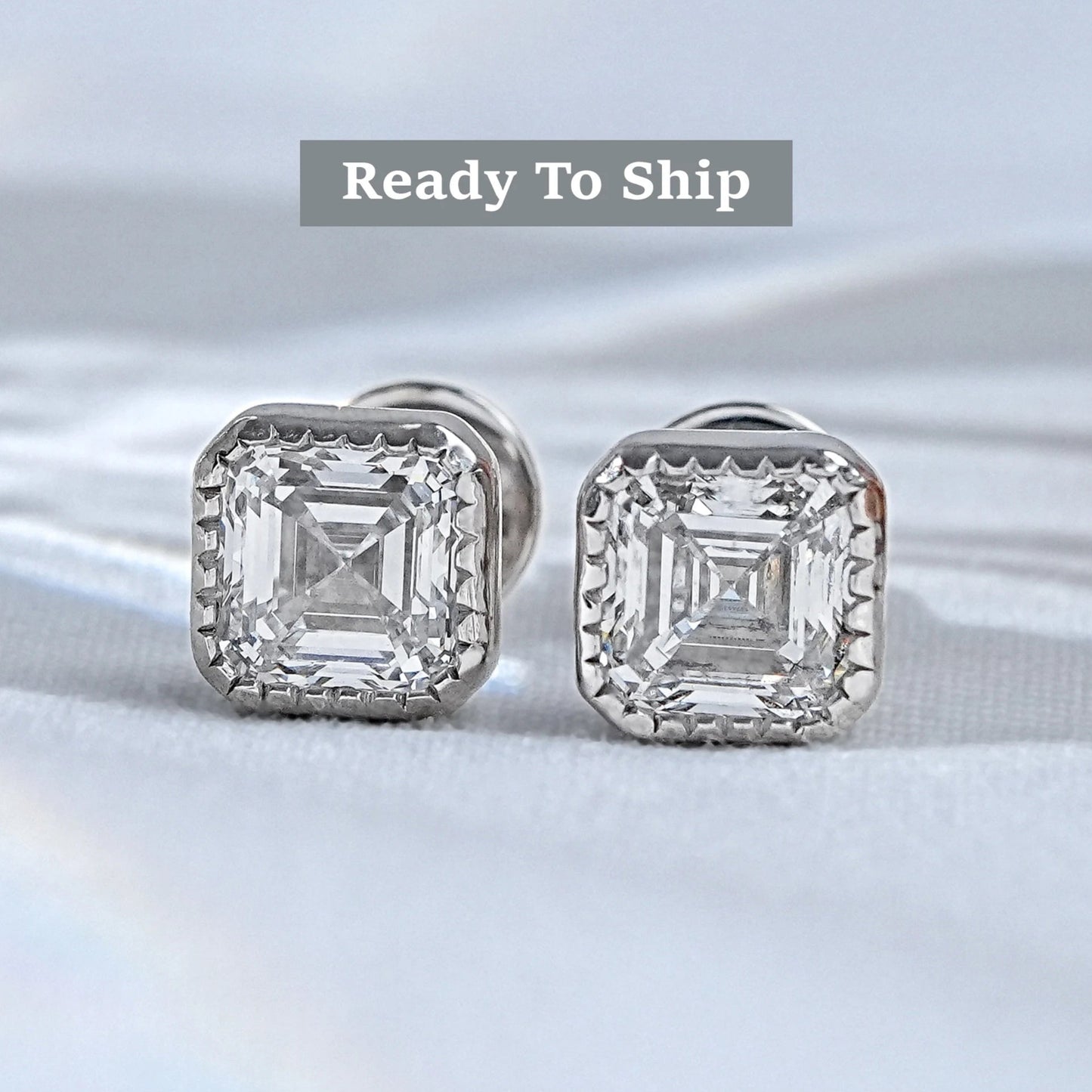 Asscher Cut Solitaire Stud Earrings