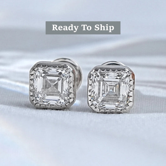Asscher Cut Solitaire Stud Earrings