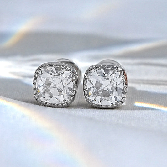 Moissanite Square Old Mine Cushion Cut Stud Earrings