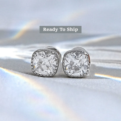 Square Old Mine Cushion Diamond Stud
