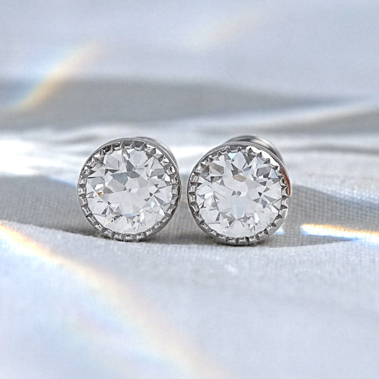Old European Round Moissanite Diamond Stud Earrings