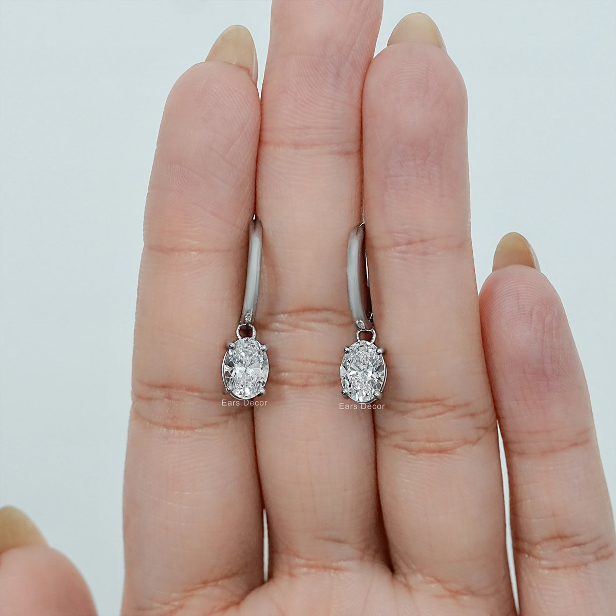 Lab Diamond Oval Dangle Earrings