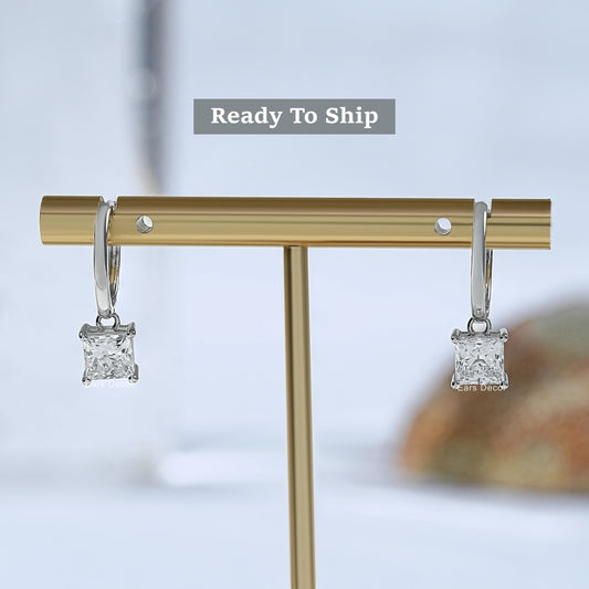 Solitaire Lab  Diamond Princess Dangle Earrings
