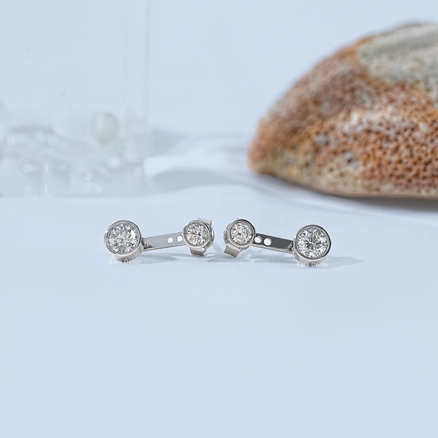Round Cut Diamond Stud Ear Jacket Drop Earring