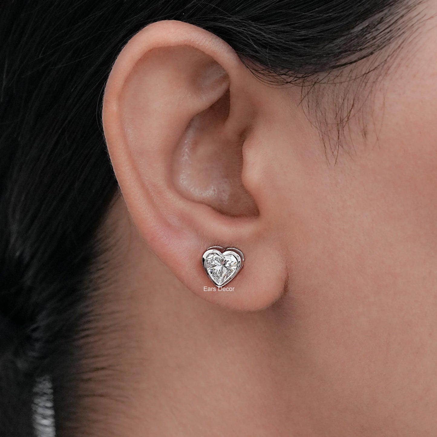 Lab Grown Heart Cut Diamond Bezel Set Earrings