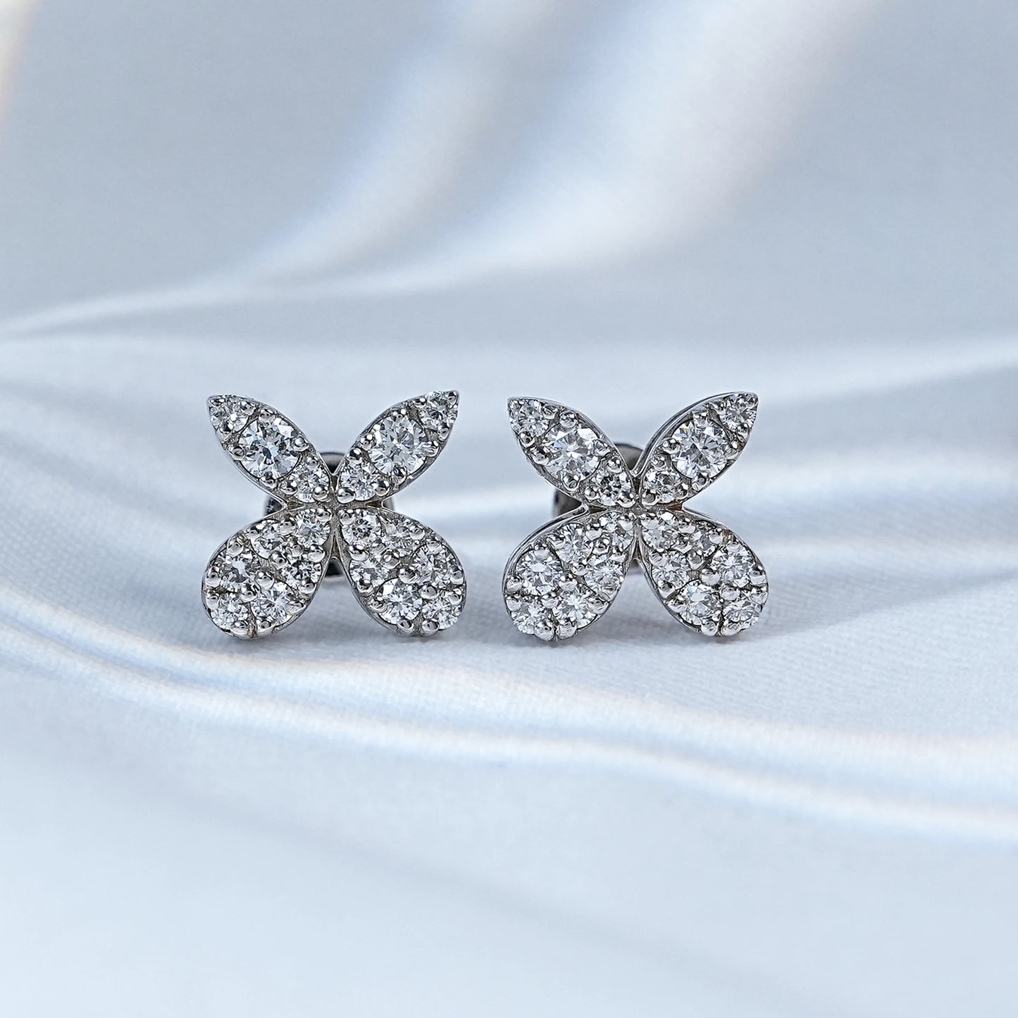 Pave Set Earth-Mined Diamond Butterfly Stud Earrings