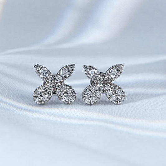 Pave Set Earth-Mined Diamond Butterfly Stud Earrings
