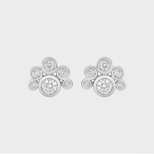 Bezel Set Round Cut Lab Diamond Half Halo Stud Earrings