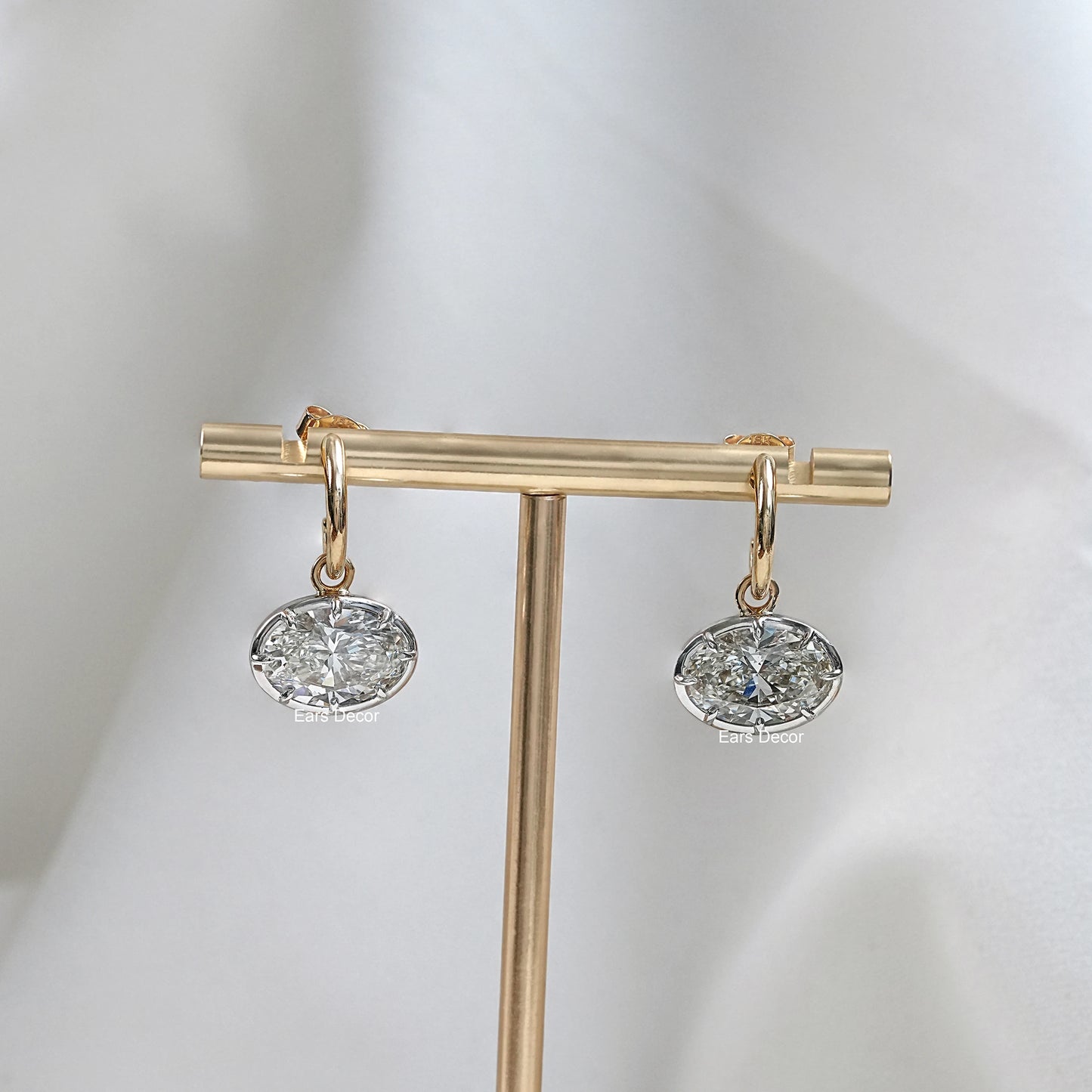 East West Oval Cut Lab Diamond Drop Earrings