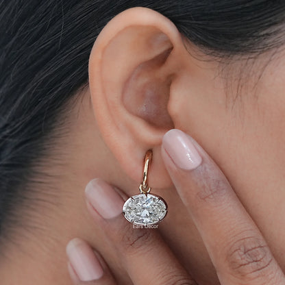 East West Oval Cut Lab Diamond Drop Earrings