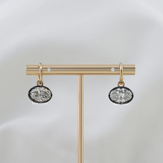 East West Oval Cut Diamond Gypset Hoop Earring