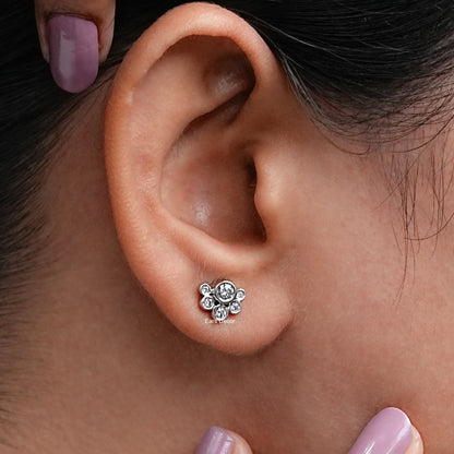 Bezel Set Round Cut Lab Diamond Half Halo Stud Earrings
