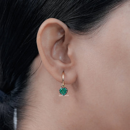 Heart Shaped Green Gemstone Hoop Earrings