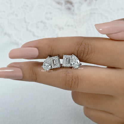 Toi Et Moi Pear And Emerald Diamond Stud Earrings